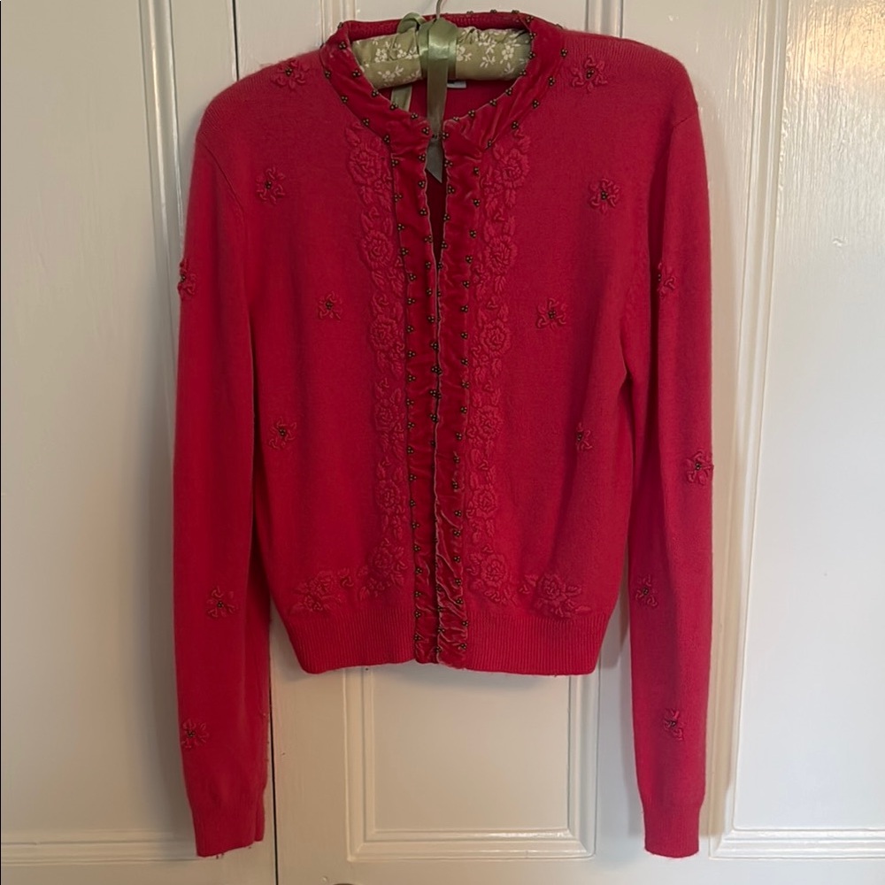 Elegant Hot Pink CAbi Embroidered Women's Sweater